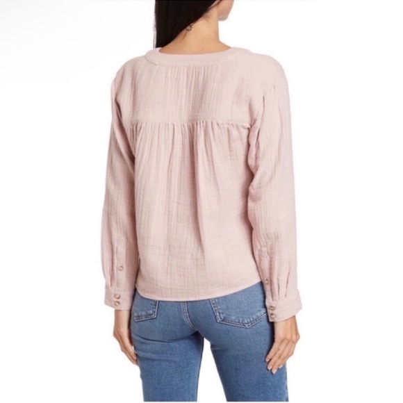 Madewell Gauze Muslin Top/Shirt/Blouse Sz M Pink V neck Long Sleeves - Picture 2 of 10